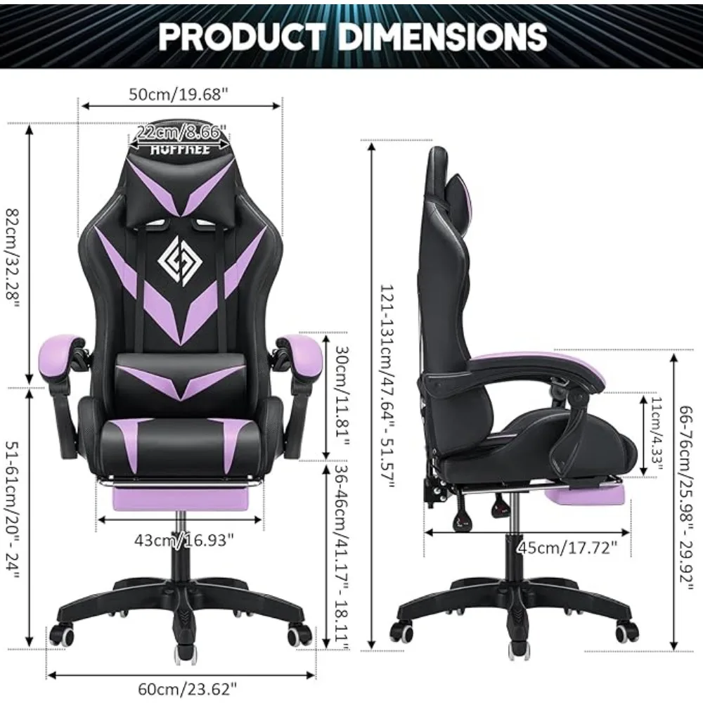 Gaming Chair with Massage and LED RGB Lights Chair with Footrest High Back Video Game Chair with  Linkage Armrest Gaming Chairs image 3