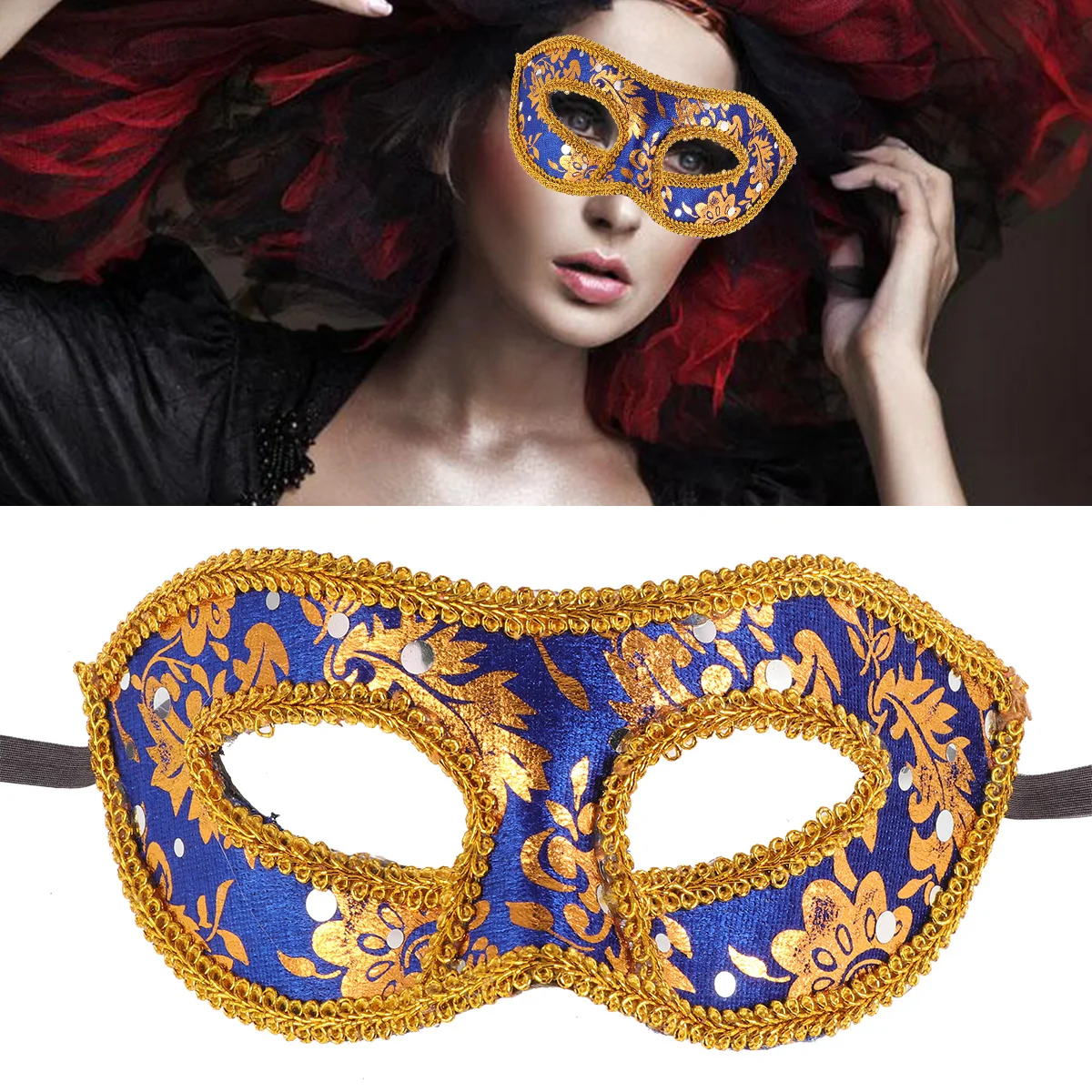 Masque de noël pour hommes, bleu foncé, demi-visage, fête de carnaval, bal de promo, Costume d'halloween rétro réglable
