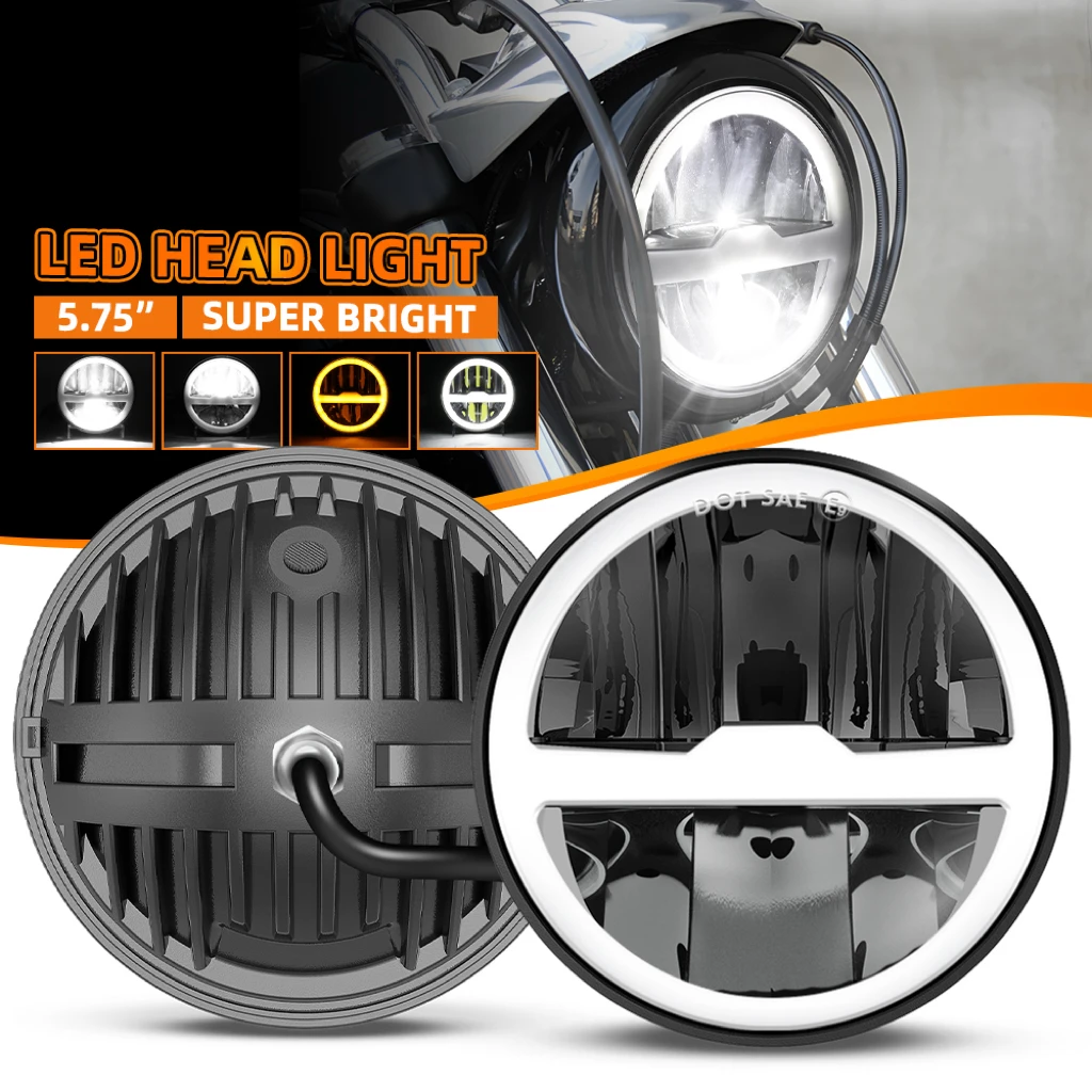 Universeller 5,75-Zoll-LED-Motorradscheinwerfer H4 6000K 3500K Gelbes Winkelaugen-DRL Fern-/Abblendlicht LED-Licht für Sportster 883 Offroad US