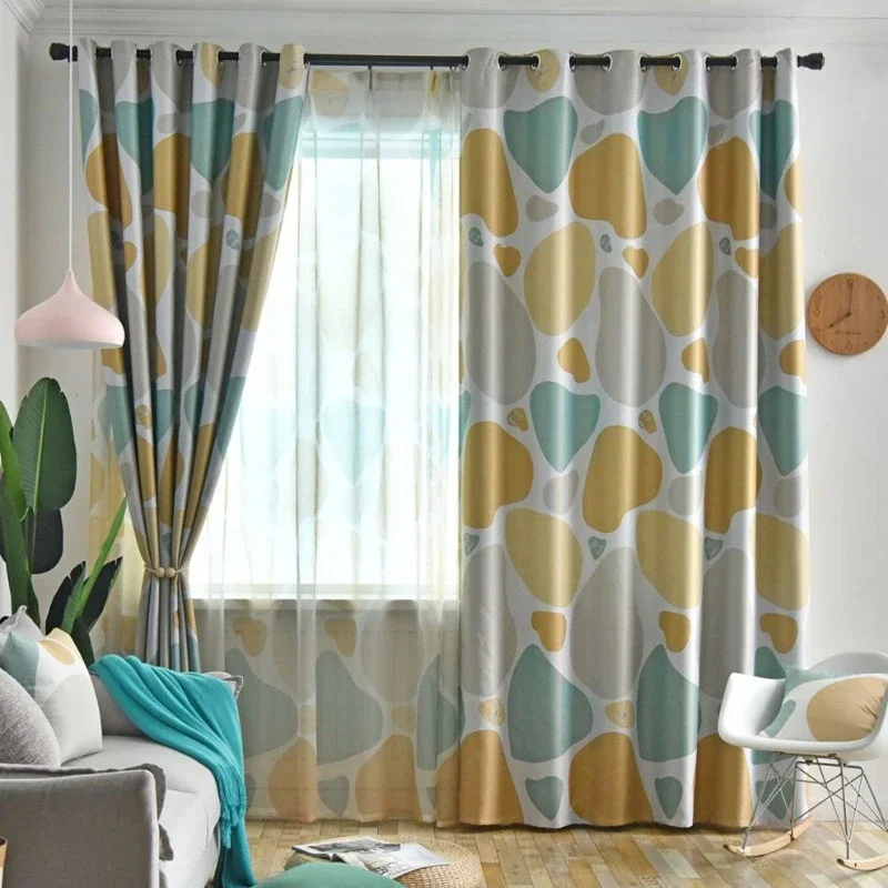 Modern Minimalist American Style Blackout Curtains for Living Room Bedroom Yellow Grey Printed High Precision Window Curtain