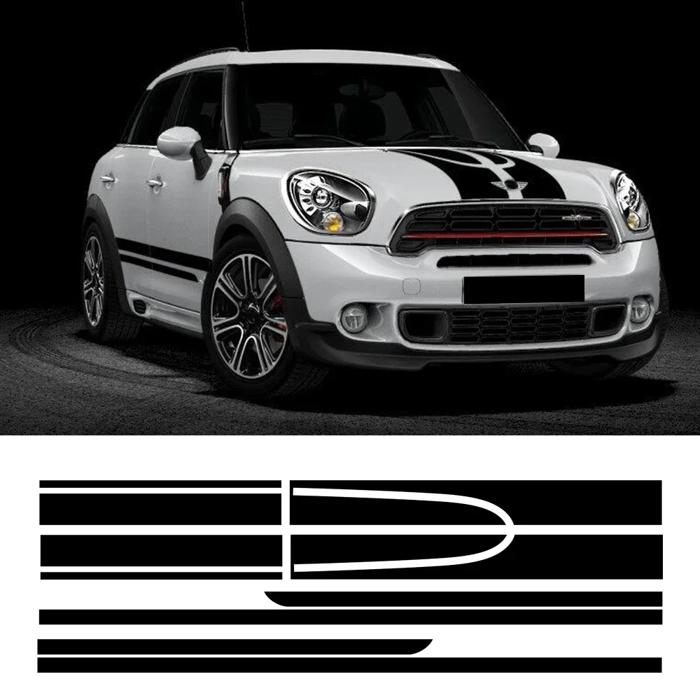 

For MINI Cooper Countryman R60 JCW 6PCS Car Hood Engine Cover Vinyl Trunk Rear Auto Body Kit Decal Side Stripe Skirt Sticker