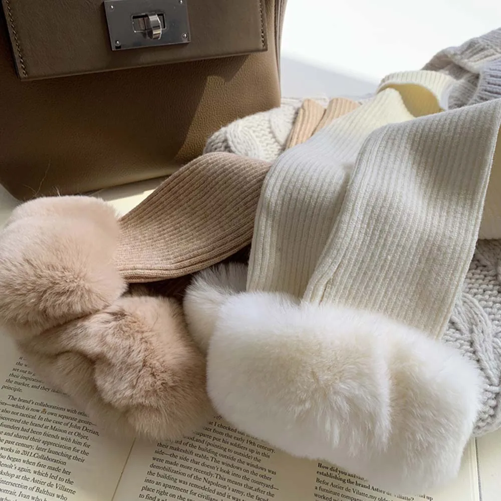 

Модные длинные кроличьи мехи рекс, теплые защитные приспособления для рук с открытыми пальцами, перчатки, грелки для женщин, зима