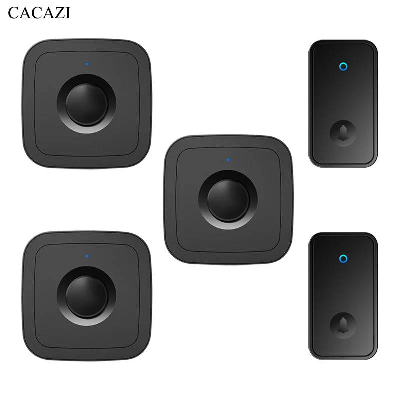 CACAZI Self-powered Home Wireless Doorbell 60 Songs 110DB 150M Waterproof Remote Smart Calling Bell with US EU UK Plug (Black)