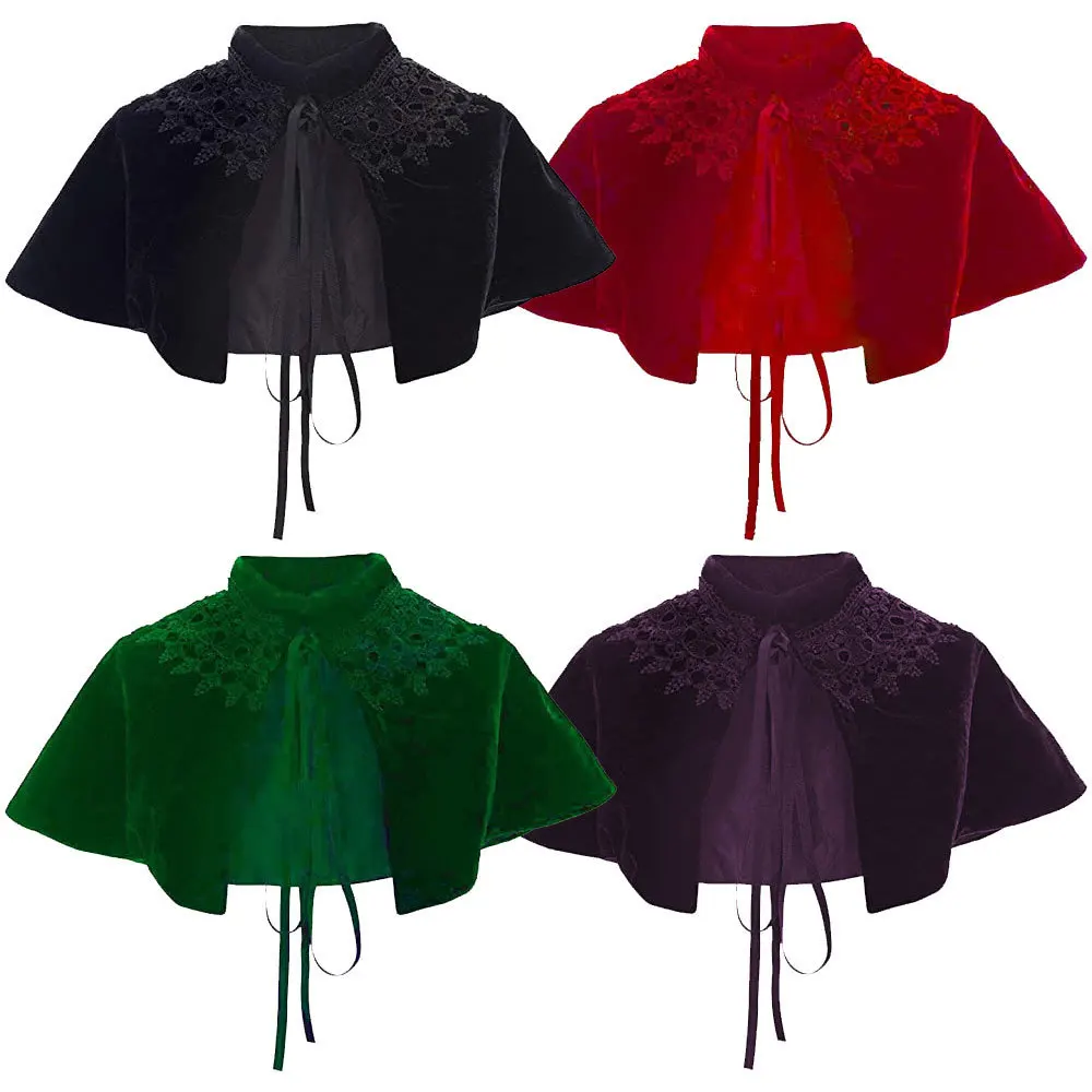 

Medieval Velvet Shawl Vintage Cape Wraps Renaissance Cospaly Cloak Stage Costume Accessories Women Halloween Carnival Suit Props