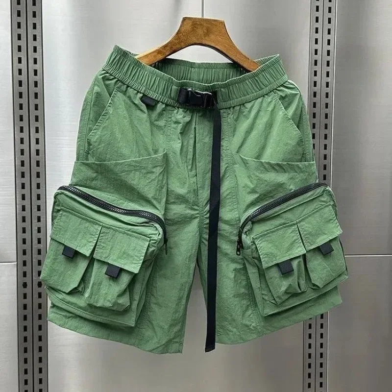 Pantaloncini cargo da uomo solidi larghi con cerniera elastico in vita pantaloni corti multitasche per uomo larghi larghi nuovi in abiti firmati Y2k