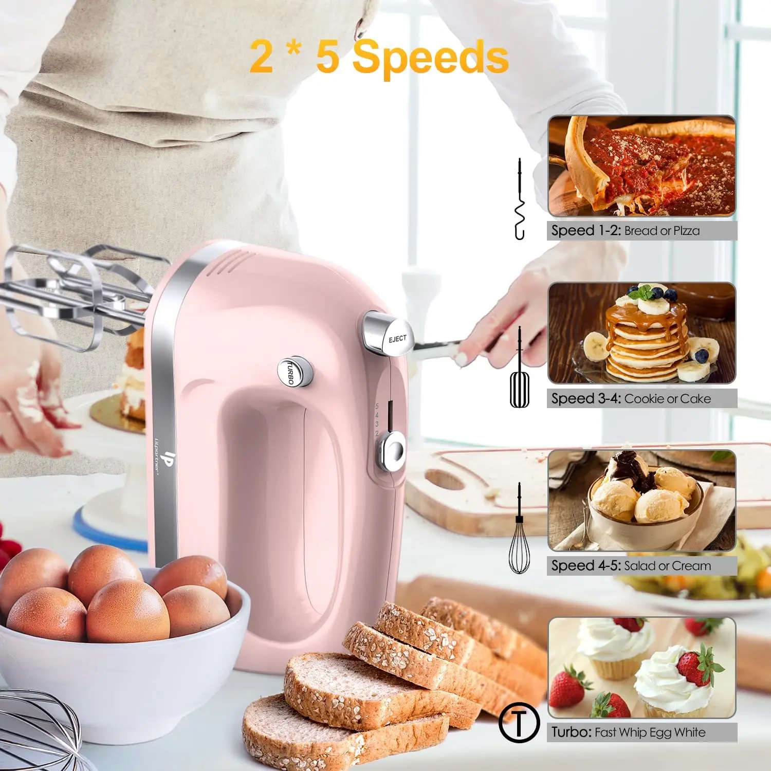 Handmixer Elektrische, 400W Food Mixer 5 Speed Handheld Mixer, 5 Roestvrijstalen Accessoires, Opbergdoos, Keukenmixer Met Snoer