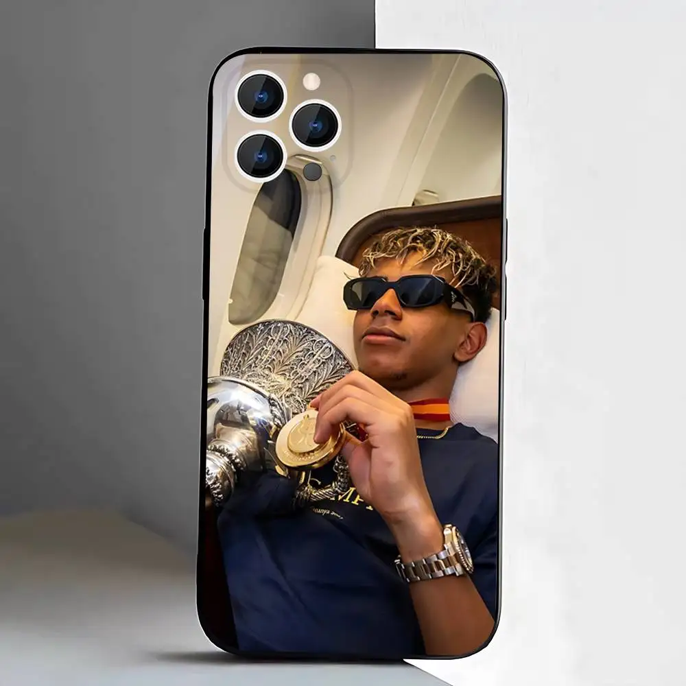 حافظة هاتف كرة القدم 19 L-Lamines لهاتف iPhone 17,16,15,14,13,12,11,Pro,XS,Max,XR,Plus,E,SE4,غطاء ناعم أسود صغير