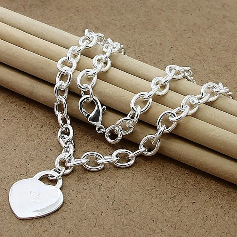 

925 Sterling Silver 18 Inch Chain Heart Card Pendant Necklace For Women Man Wedding Engagement Fashion Jewelry