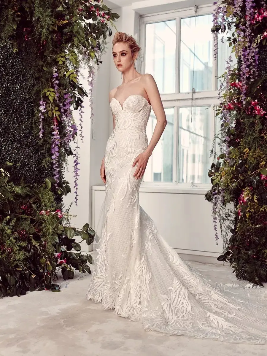 Vestidos De Novia De Sirena plisada con cuentas De cristal, Vestidos De boda con volantes, falda, blanco, Trompeta