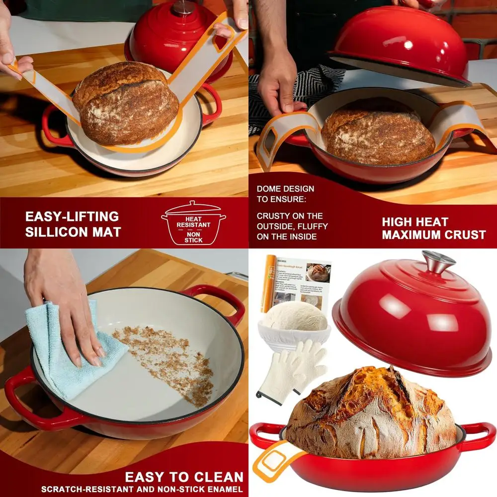 

Enameled Cast Iron Dutch Oven Pot with Lid, Multifunctional Bread Pan, Sourdough Starter Supplies, Proving Basket, Cast Iron Bre