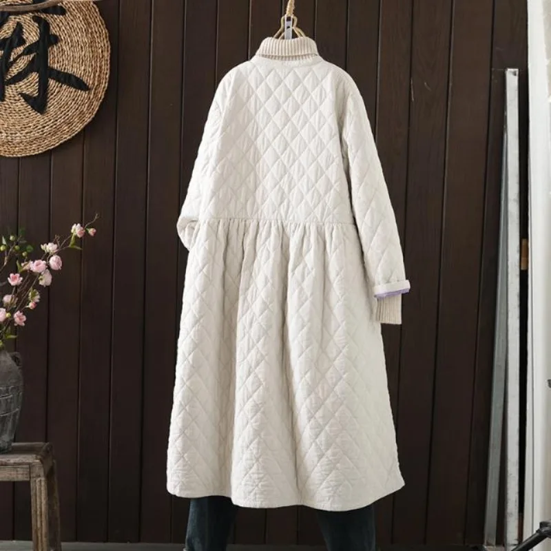 Femmes artistique rétro décontracté ample coton veste femme coupe-vent printemps hiver manteau femmes épais à manches longues haut E12418