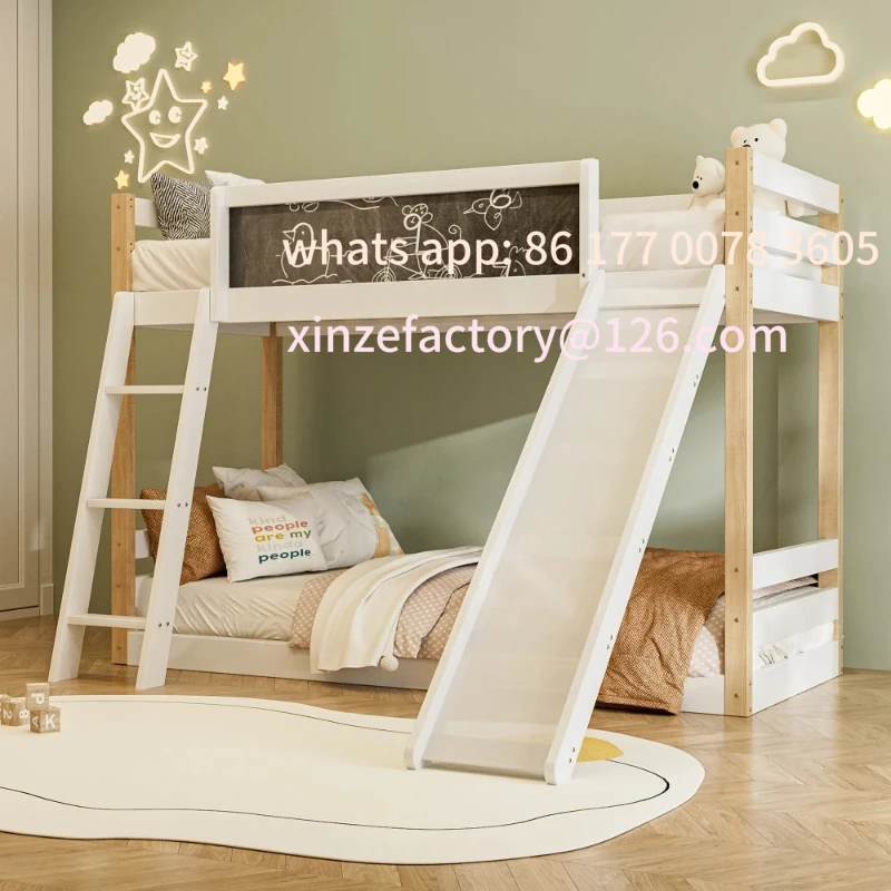 سرير بطابقين قابل للتخصيص مع سلالم منزلقة من الخشب المستقر + إطار PB، شبكة بأربعة جوانب، 747 صديقة للبيئة، تناسب 90 × 190/200 سم ماتري #1