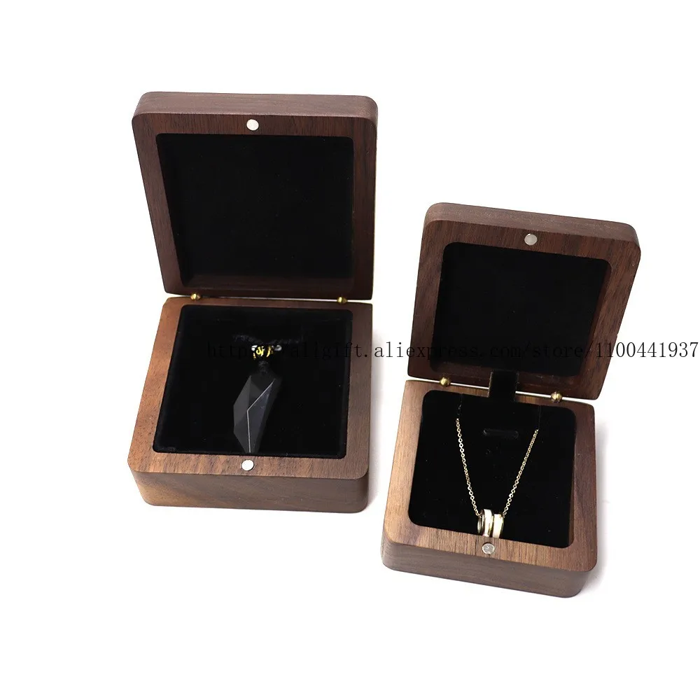 

Custom Walnut Wood Proposal Jewelry Box - Engraved Necklace Gift Case Heart Pendant Keepsake Box for Wedding & Anniversary