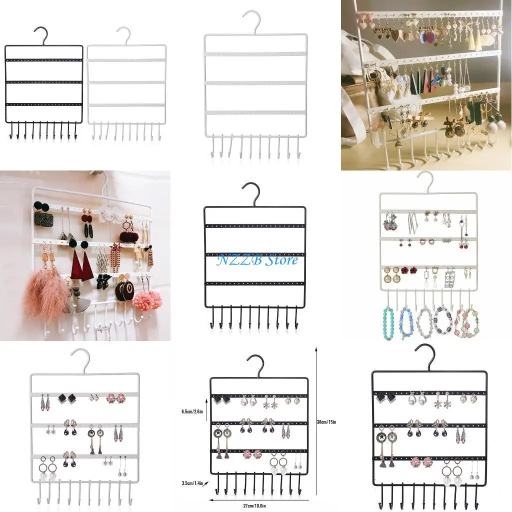 

T21F Настенная стойка для ювелирных изделий, подвесной держатель для сережек, железный кованый с 10 крючками для женщин