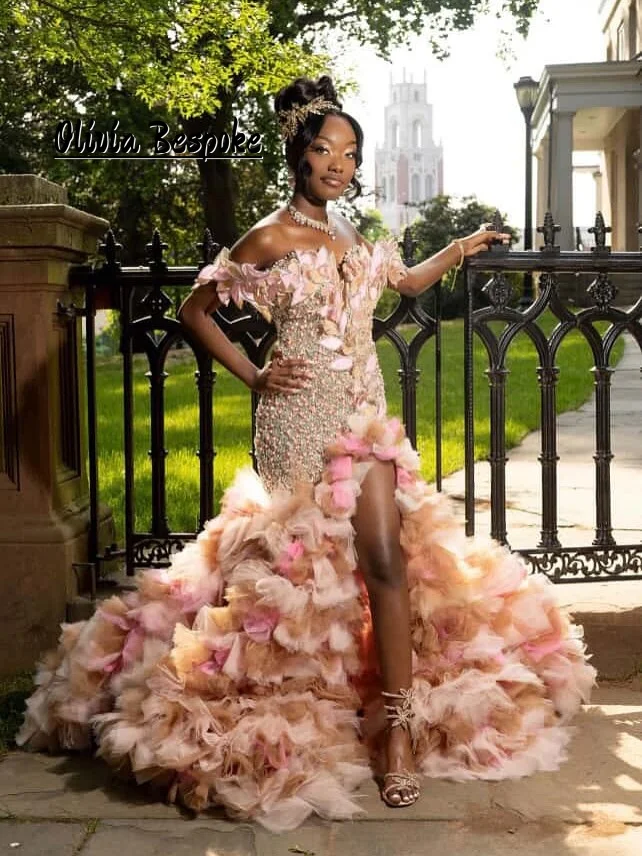 

Light Brown Mermaid Evening Dresses Beading Diamonds Pearls Wedding Reception Gown Birthday Dress Vestidos De Noche Customized