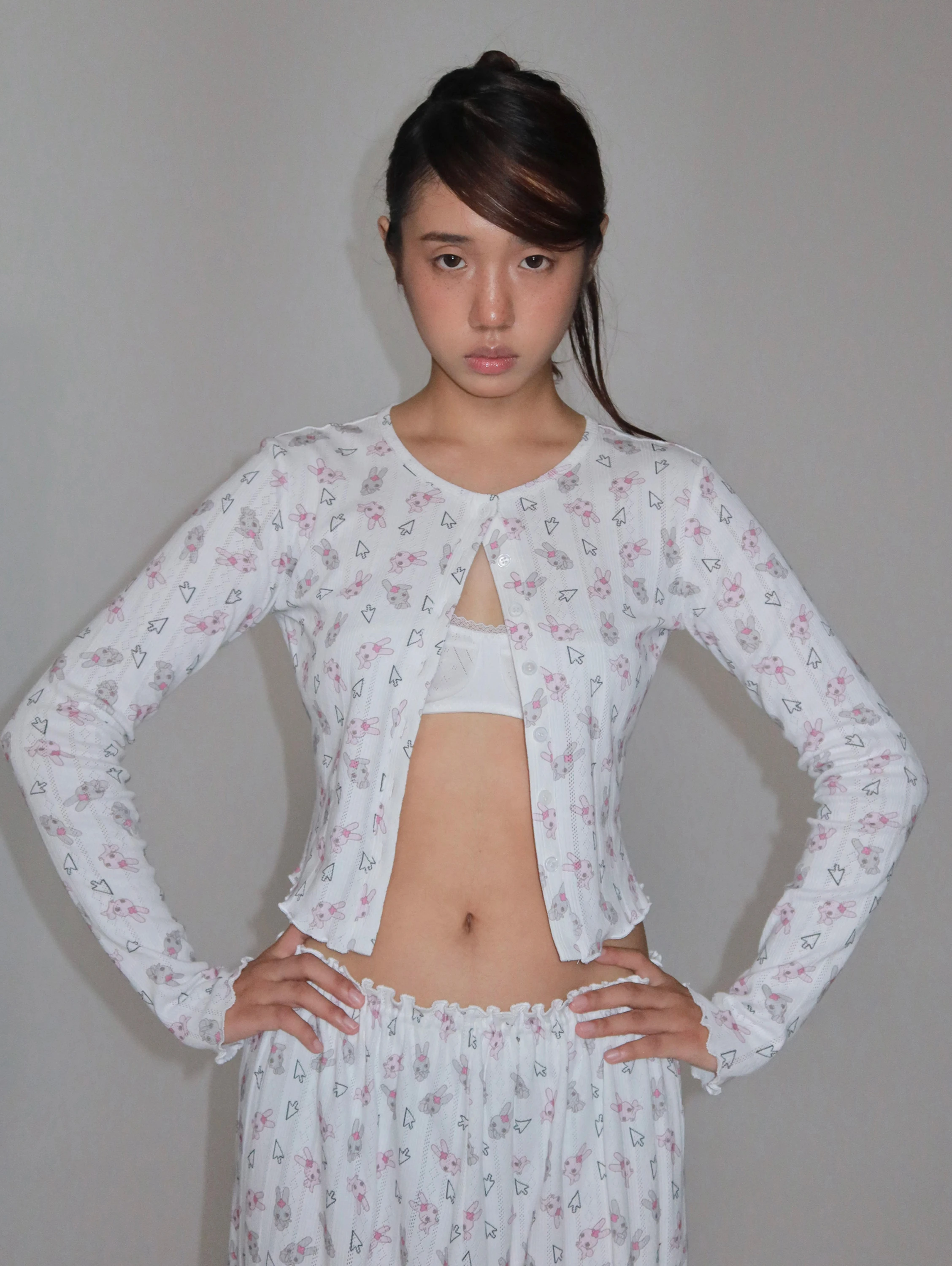 

Eaeplz Белый Кролик Мягкие Конфеты Оригинальный Принт Вязаный Кардиган Топ Длинные Брюки Ранняя Осень Домашний Комплект Женский Повседневный Slim Fit C...