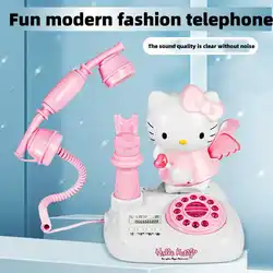 Kawaii Genuine Sanrio Hello Kitty Retro Landline Cartoon Anime European Style Telephone Cute Creative Wired Telephone Toy