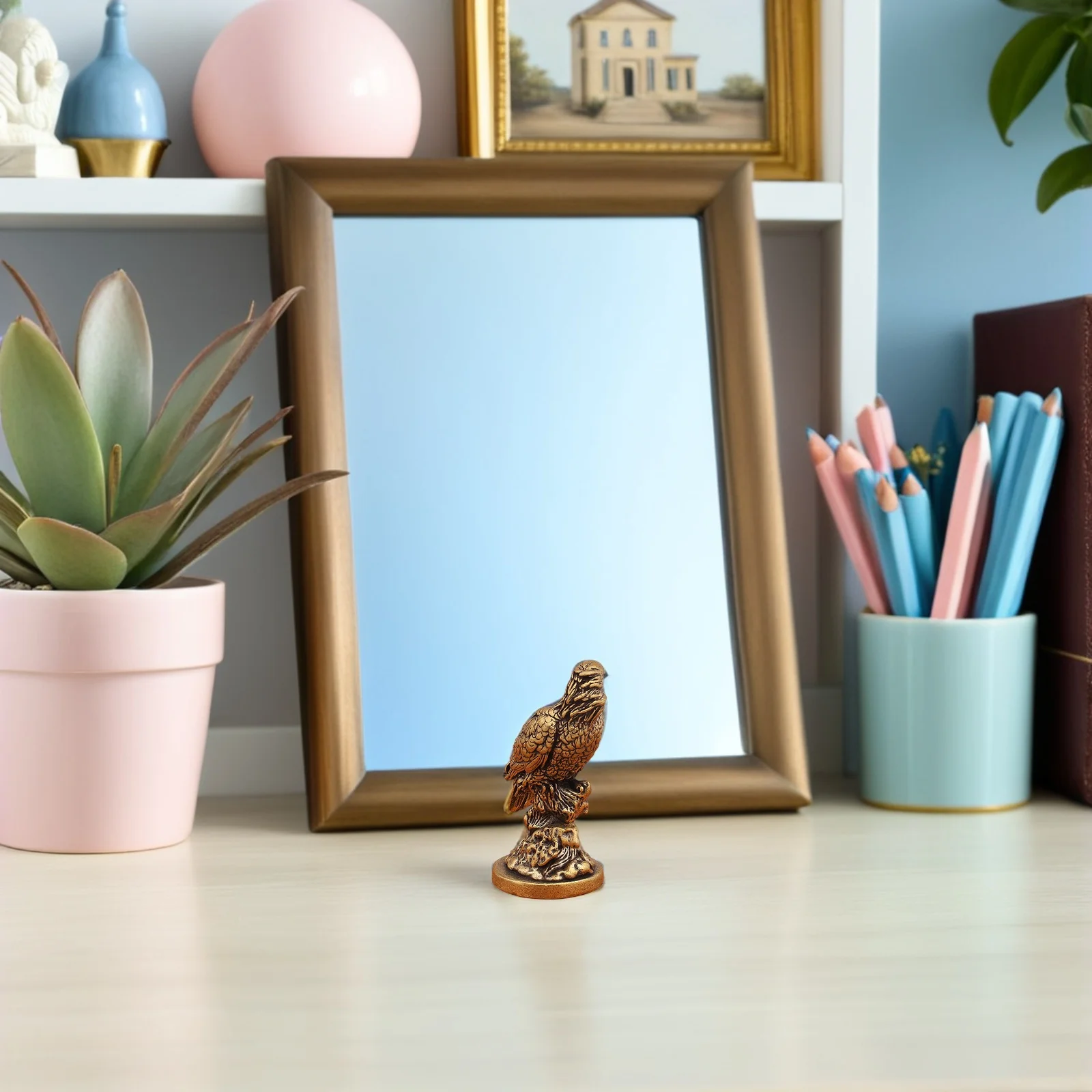 

Mini Brass Eagle Sculpture Vintage Small Metal Bird Statue Desk Decor Bookshelf Display Patriotic Gift Brass Miniature Animals