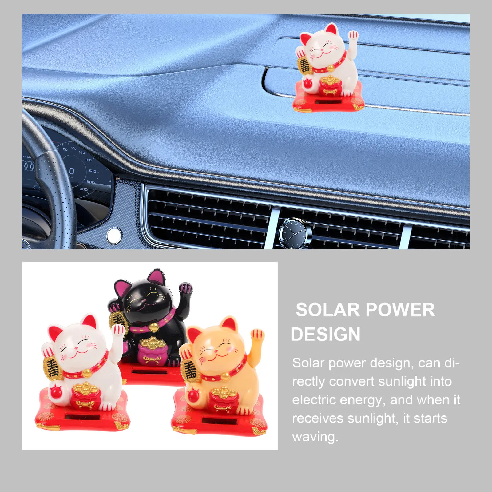 

3Pcs Solar Waving Cat Mascot Car Dashboard Decor Desktop Ornament Lucky Wealth Welcoming Gift Birthday Christmas New