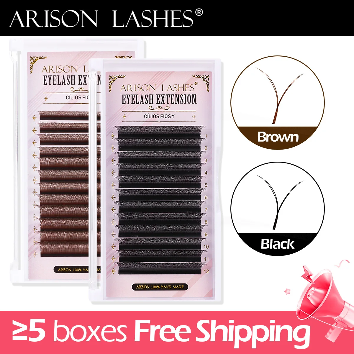 ARISON 2D YY Lashes Double Tips Eyelashes Extension Premade Volume Fan Y-shape False Eyelash Super Soft Cilios Y For Wholesale