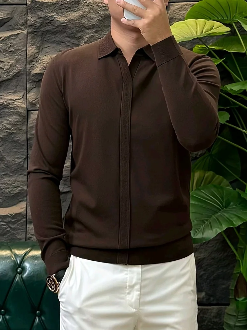 

High Quali Casual Knitted Sweater Faionable Autumn Winter Turn-down Collar Base Layer Cool Versatile Sli M Faion