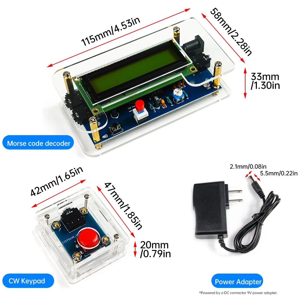 Imagem -06 - Rádio Presunto Módulo Essencial com Display Lcd cw Decodificador Leitor de Código Morse Translator Board Welding Practice Kits Acessório dc 9v