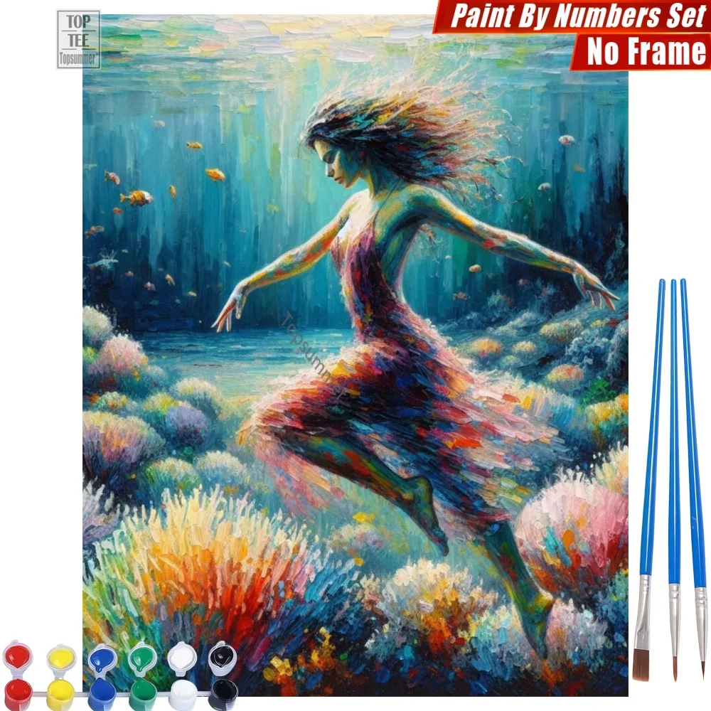 

Underwater Dancing Woman DIY Digital Oil Paints Set - Colorful Dress Fish Home Decor Halloween Gift For Neighbor