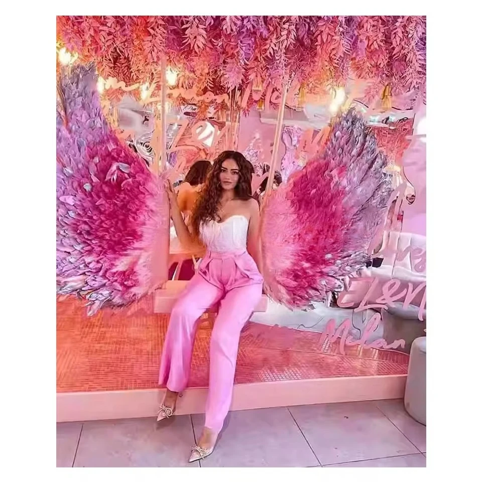 pink adult fairy wings big feathers angel wings swaying decoration photo props feather wings wedding background wall decoration