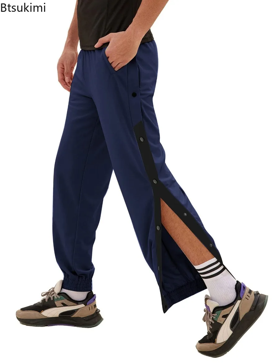 New Men Sweatpants Fashion Contrast Color Side Breasted Straight Casual Pants Breathable Loose Basketball Pants Male Streetwear