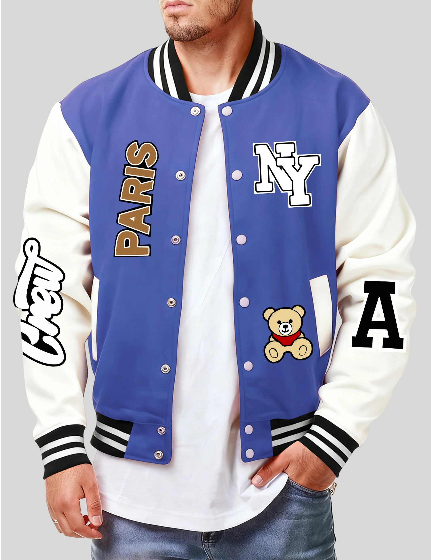 

Мужская куртка с принтом New York Paris Are Both Dream Cities, свободная бейсбольная майка в стиле хип-хоп, флисовое пальто на пуговицах, осенняя повседневная одежда