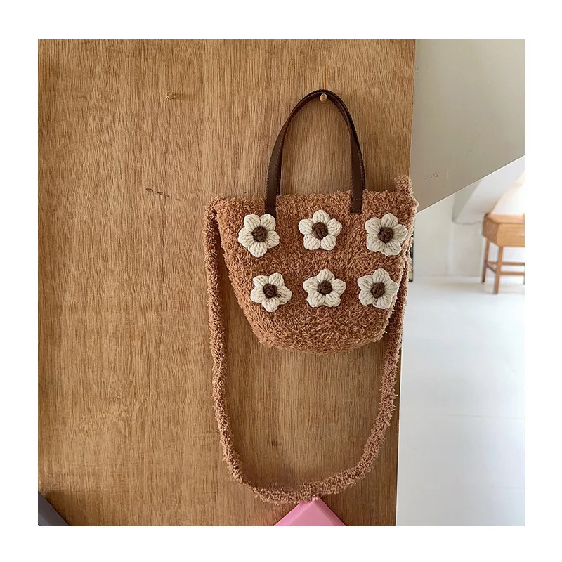 2025 primavera nueva moda bolso de hombro para niña lindo bolso cruzado de flores para niños niñas bolso tejido viaje salida