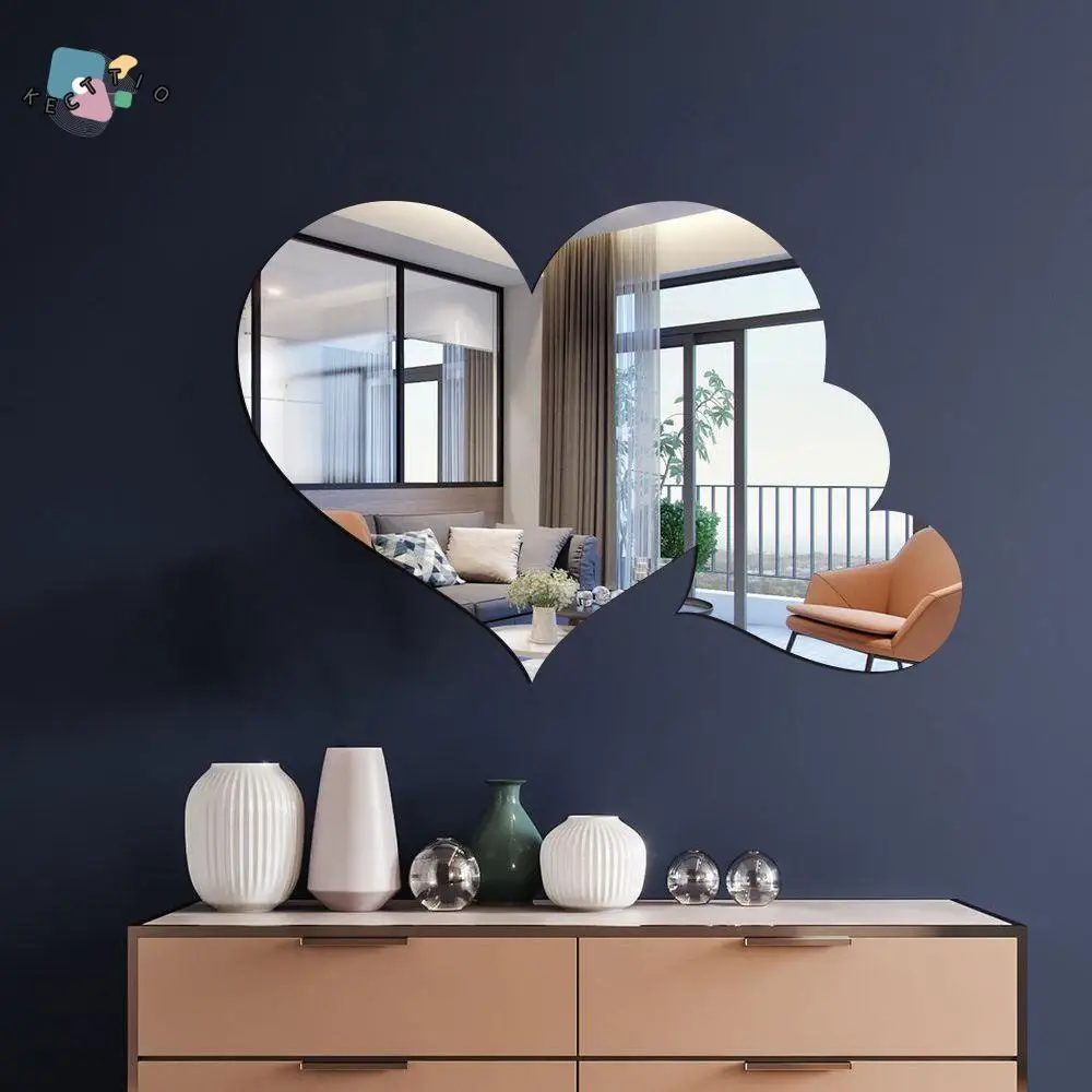 

3D Heart Shaped Mirror Stickers Heart Shaped DIY Acrylic Wall Stickers Mirror Surface Design Self-adhesive Heart Art Mural