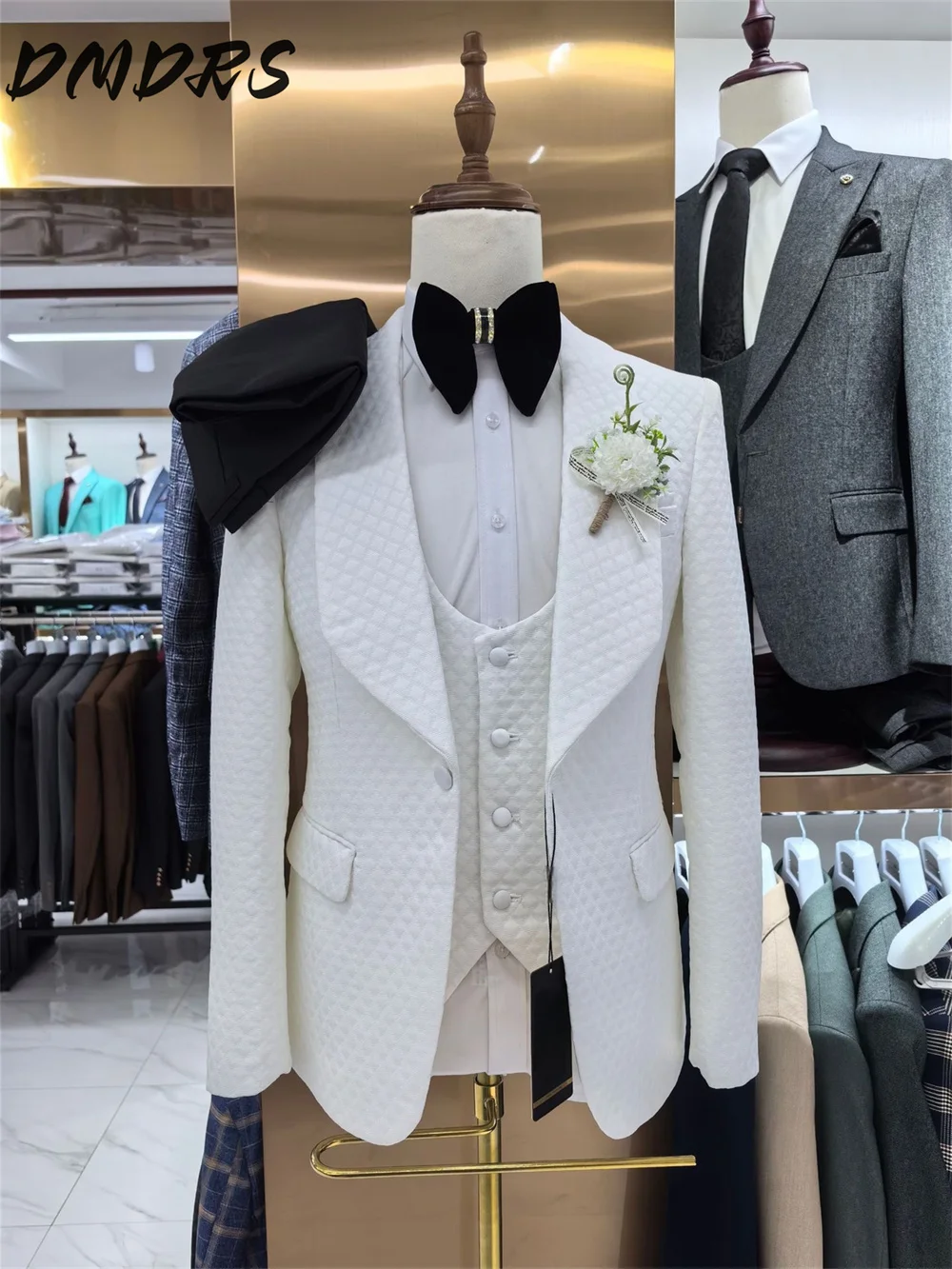 Formal Special Jacquard Men's Suit set For Wedding Dress Simple Single Breasted Jacket Vest Pants For Business Men Groomsmen