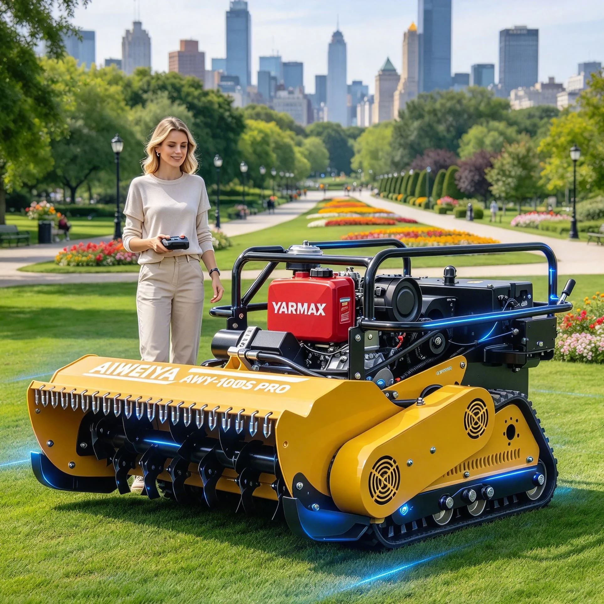 Customized farm garden autonomous wireless mower remote lawn mower with easy assembly structure, simple to set up before use