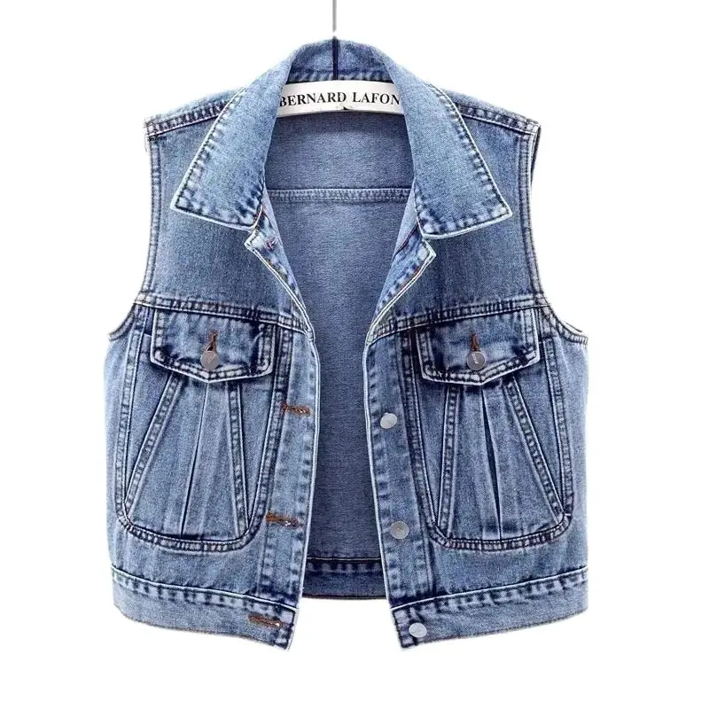 

2024 New Outwear Jean Vests Spring Autumn Denim Vest Tops Women Sleeveless Waistcoat Oversize Casual Coat Lady Short Jacket Tank