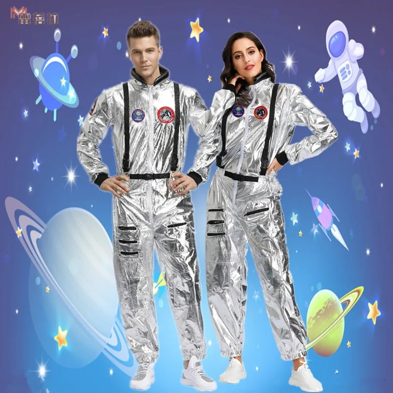 

Adult Halloween Space Suit Astronaut Performance Costume Couple Robot Dance Outfit Stage Performance Ensemble