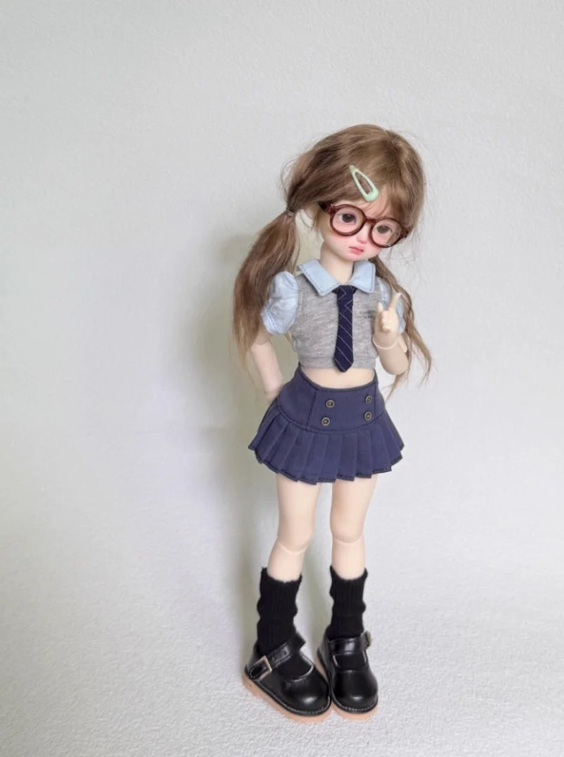 ملابس دمى bjd مناسبة لزي مقاس 1/4/1/6 Blythe بدلات ربطة عنق وتنانير مطوية وإكسسوارات دمي