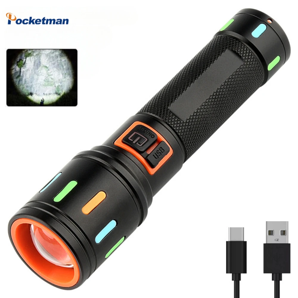 

LED Powerfu Flashlight USB Rechargeable Handlamp Waterproof Flash Torch Outdoor Patrol Zoom Handlight for Camping Fishing
