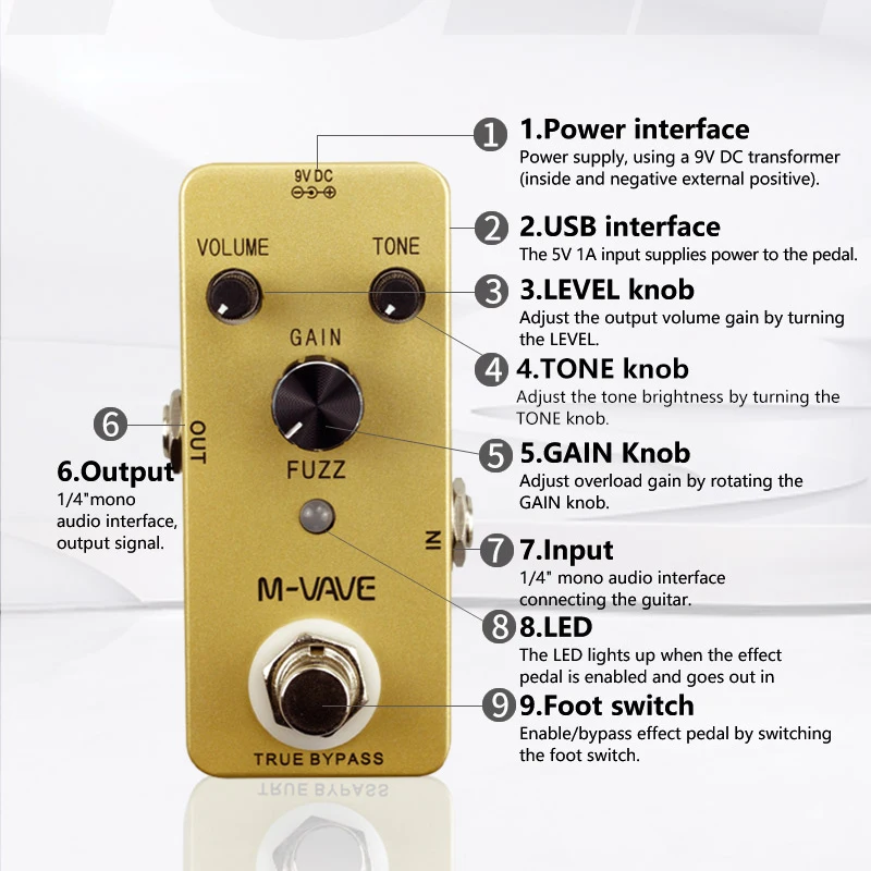 M-VAVE Pedal efek gitar mode Vintage, Pedal efek gitar, mode Vintage, Bypass sejati, suku cadang & Aksesori Gitar Wah