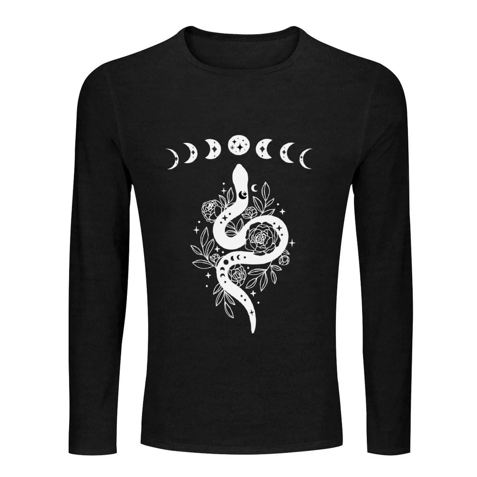 Celestial Snake, Mystical Lunar Snake, Celestial Mystical Floral Moon Snake Long T-Shirt