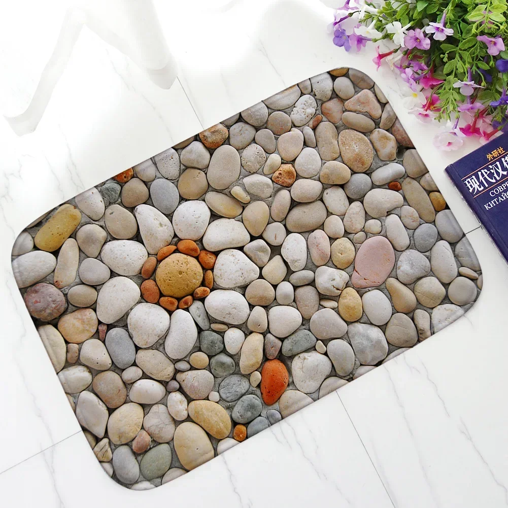 Welcome Doormat 3D Cobblestone Printed Home Entrance Door Mat Soft Anti-Slip Bedroom Area Rug Flannel Living Room Carpet