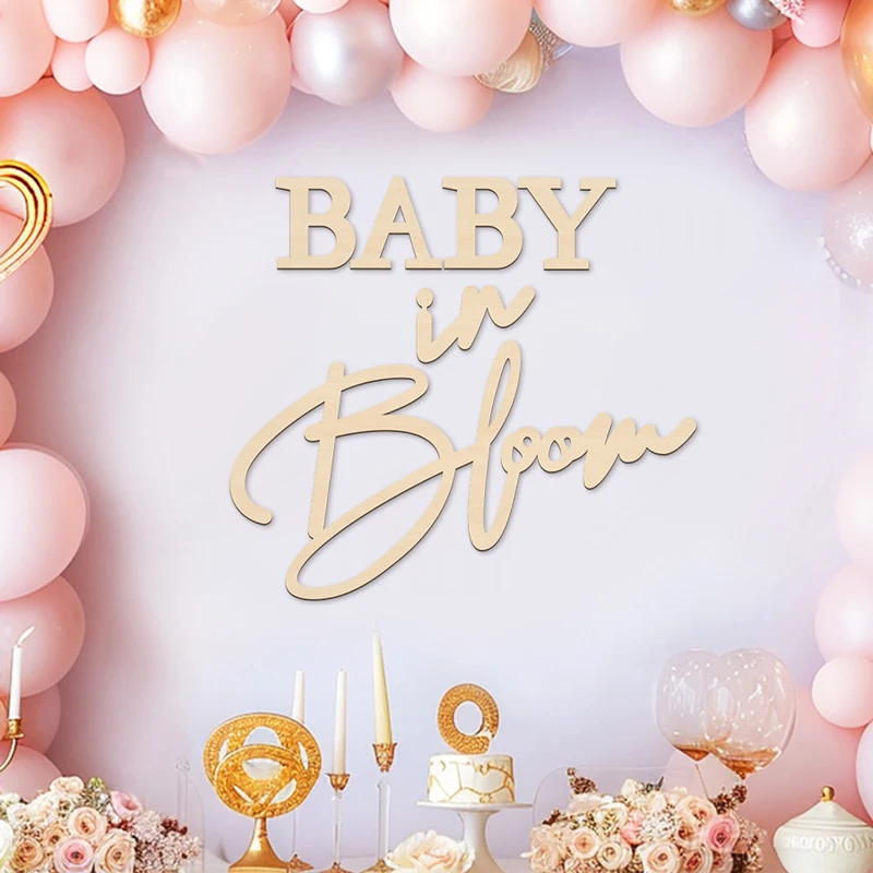 Charming Baby in Bloom Sign Birthday Wall Sticker Wooden Sign With Glue Dots Cute Wood Words Phrase Reusable Paintable Craft