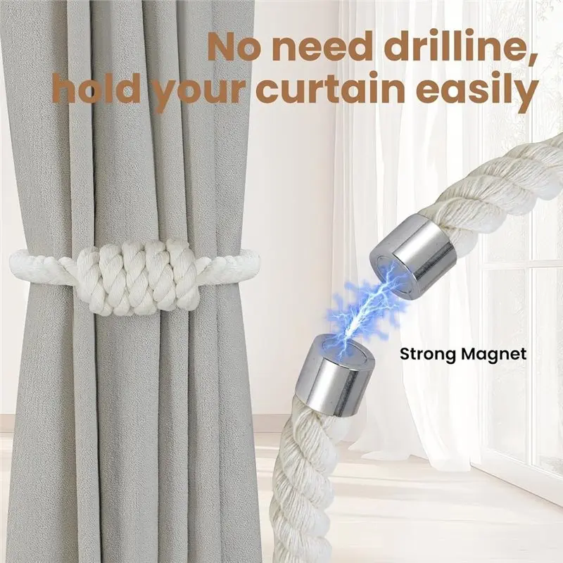ABZS For Home Bedroom Decor- Decorative Jute Curtain Holdbacks 6PCS Magnetic Curtain Tiebacks For Draperies