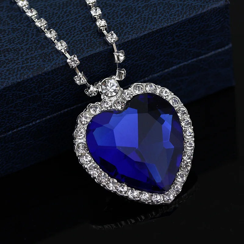 Titanic Ocean Heart Love Forever Necklace Heart Crown Crystal Charm Choker Pendant For Women Girls Valentine's Day Birthday Gift image 3