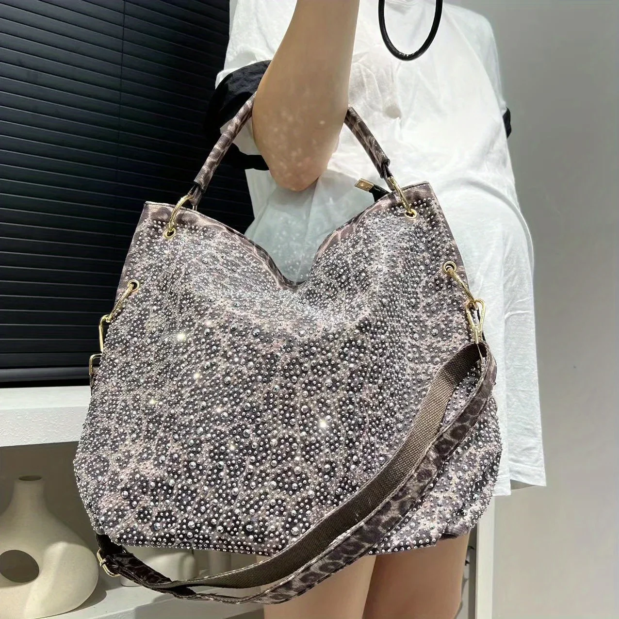 Moda feminina lindo diamante sacola leopardo impressão elegante bolsa de ombro crossbody