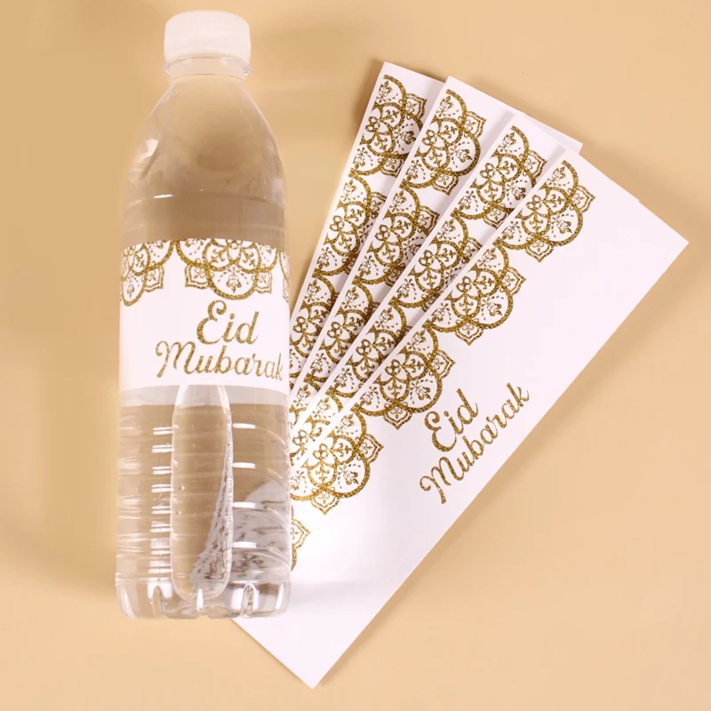 10pcs Eid Mubarak Bottle Wrapper Paper Sticker Ramadan Kareem Festival Party Decor Water Bottle Label Muslim Islamic Eid Al-fitr