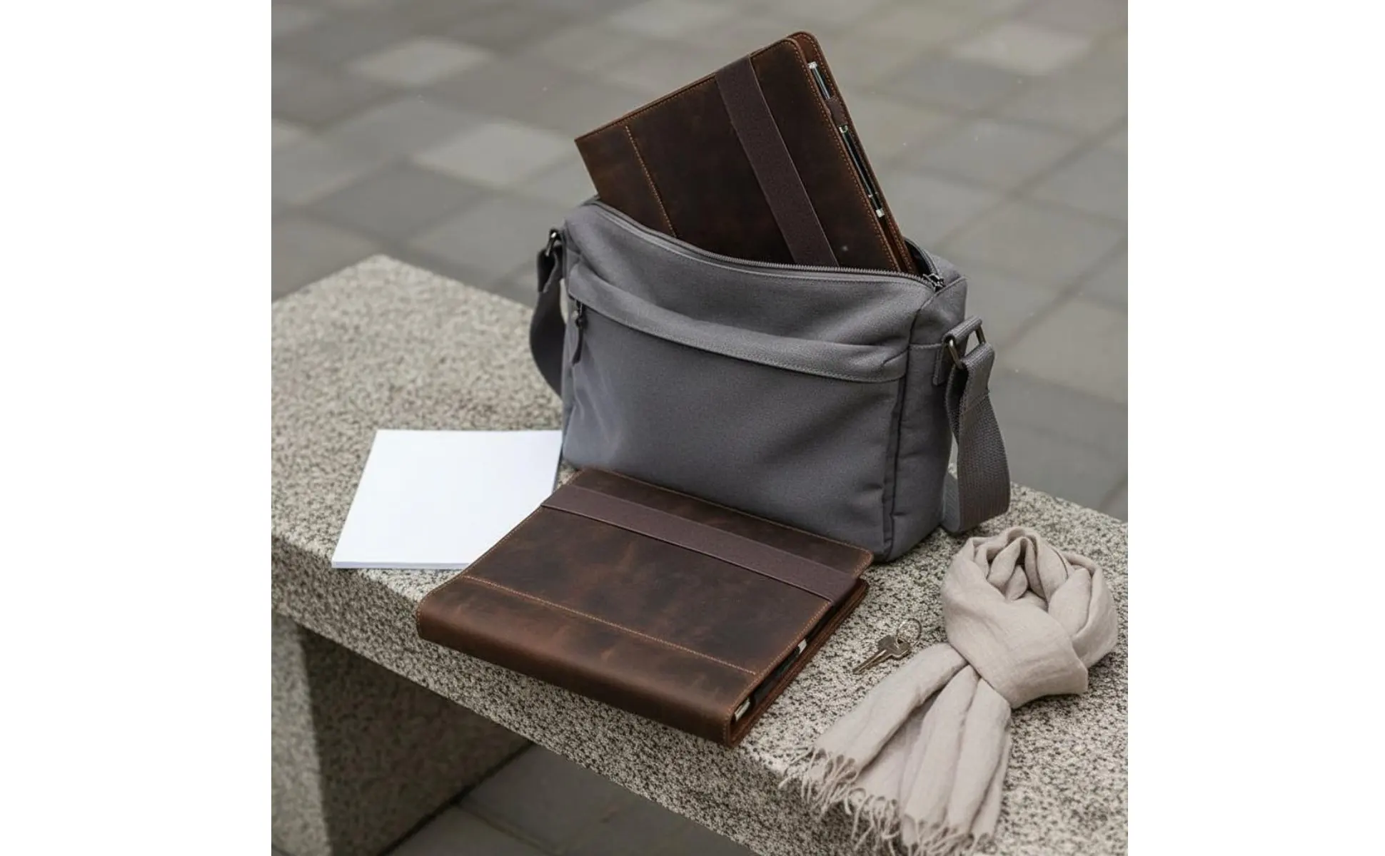 Refillable Business Padfolio Vintage & Design A4 Leather Binder Crazy Horse Leather Folder Multi-Functional 4-Loop Binder Cover
