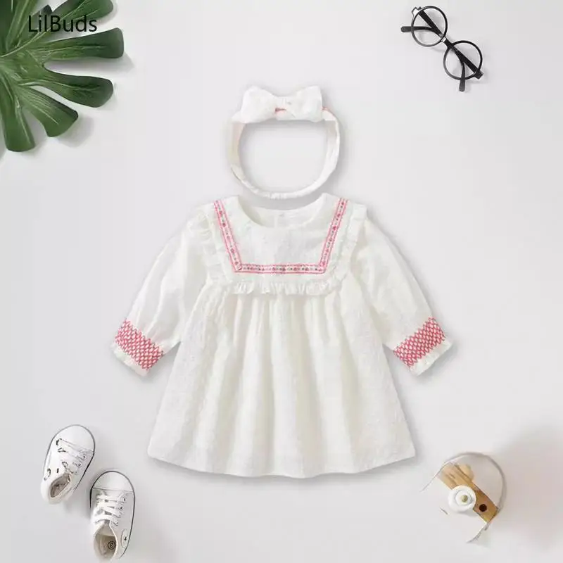 2024 Baby Girls Long Sleeve Dress Matching Autumn Cute New Korean Baptismal Toddler Vestidos Newborn Birthday Party Clothing