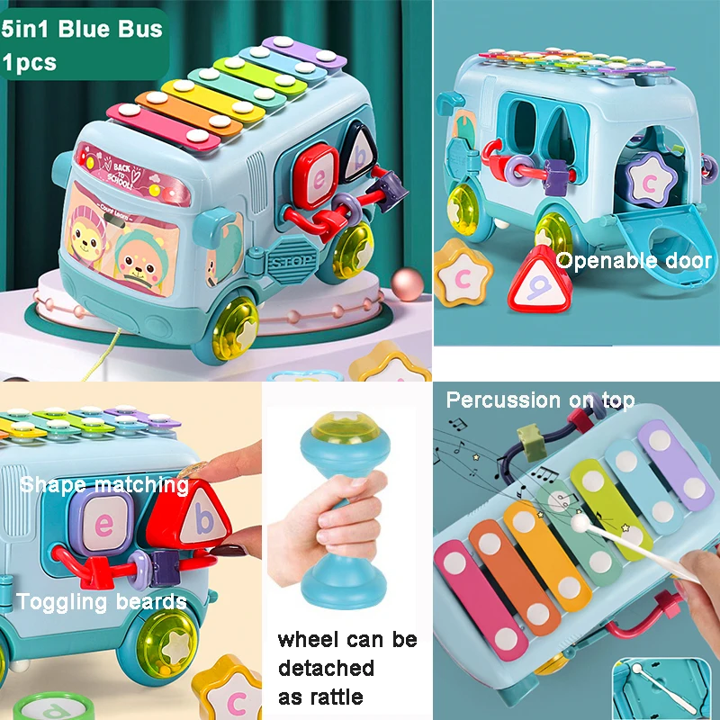 10in1 Multifunction Xylophone Bus Car Educational Toys for Baby Musical Instruments Baby Development Sensory Montessori Toy
