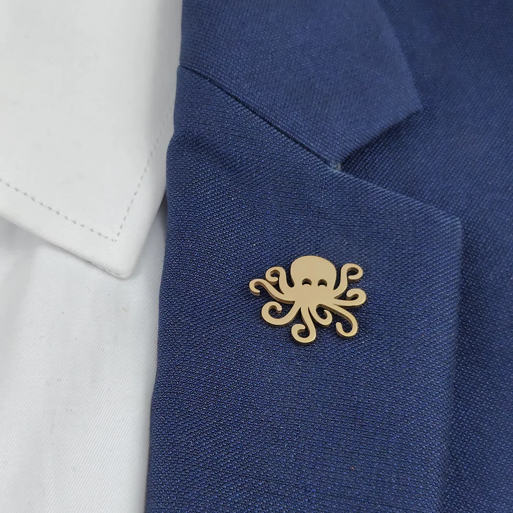 Gold plated octopus and squid badge, men's suit brooch, black lapel pin, clothing accessories set, Halloween gift